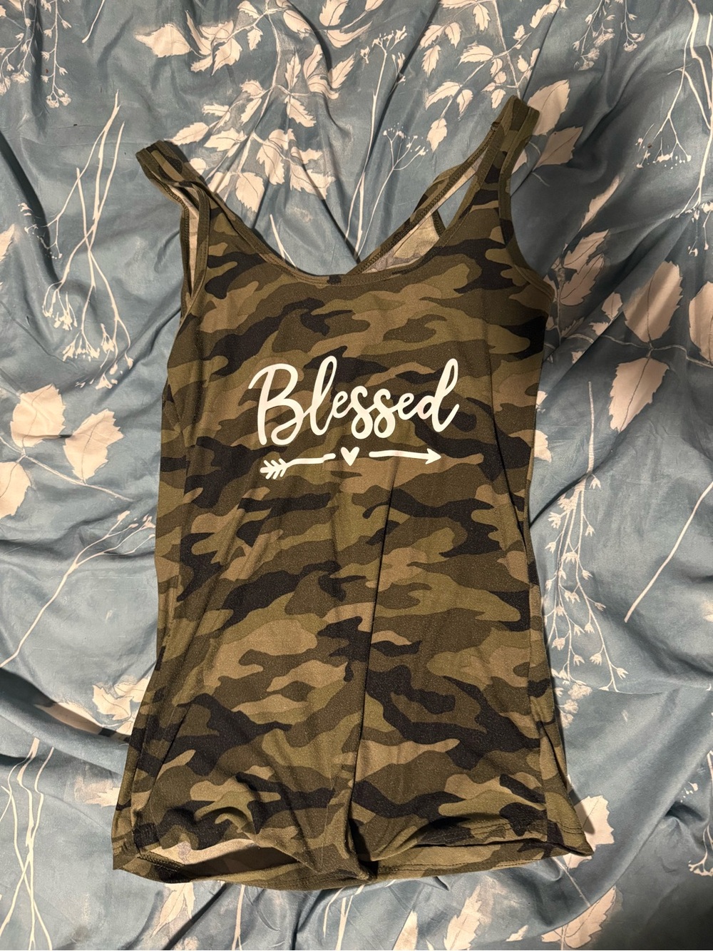 No Boundaries Olive Green Camo "Blessed" Tank Top